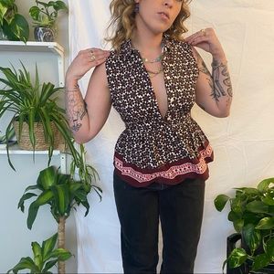 Kate Spade Pattern Peplum Collared Blouse